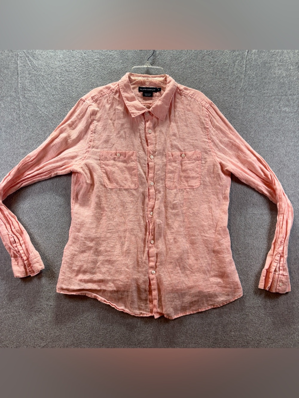 Island Company XL Pink Solid Long Sleeve Linen Button-Up with Pockets